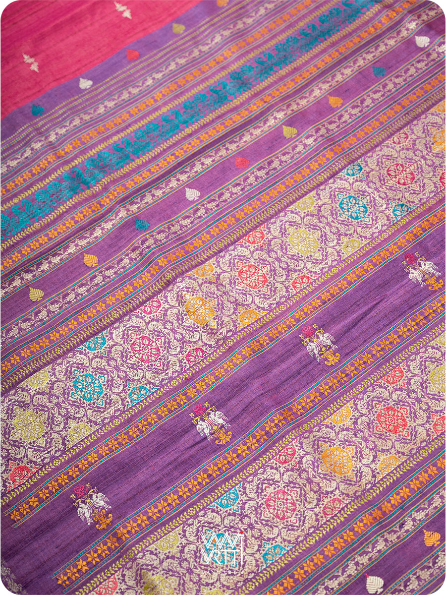 Pink Purple Nightingale Master Weave Exclusive Handspun Tussar Silk Saree