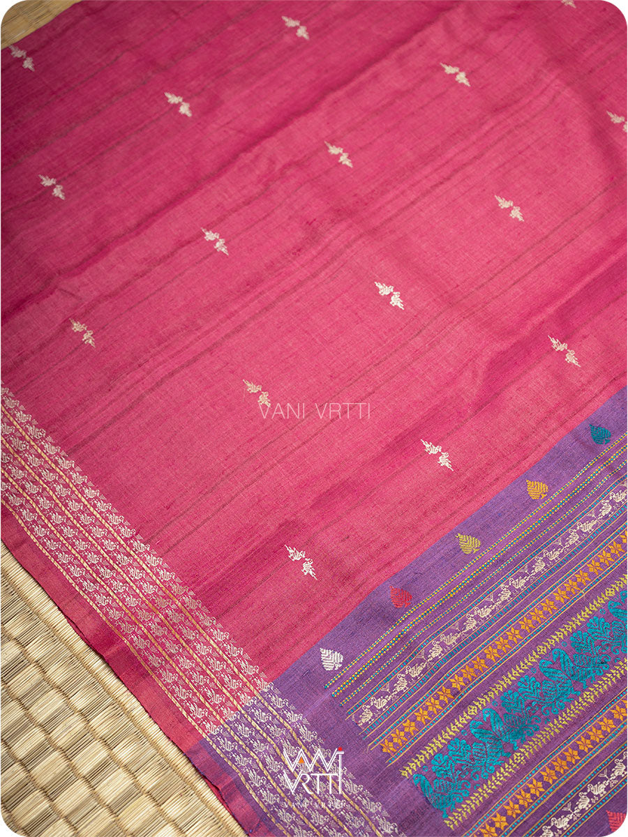 Pink Purple Nightingale Master Weave Exclusive Handspun Tussar Silk Saree
