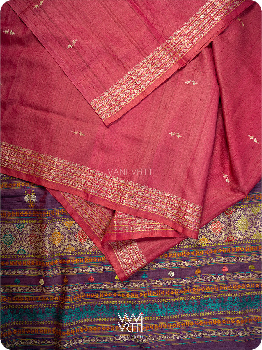 Pink Purple Nightingale Master Weave Exclusive Handspun Tussar Silk Saree