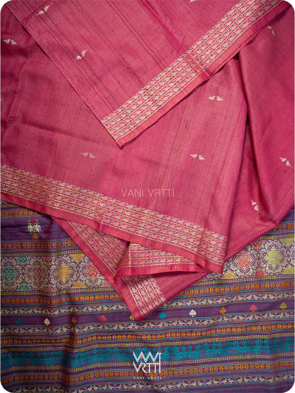 Pink Purple Nightingale Master Weave Exclusive Handspun Tussar Silk Saree