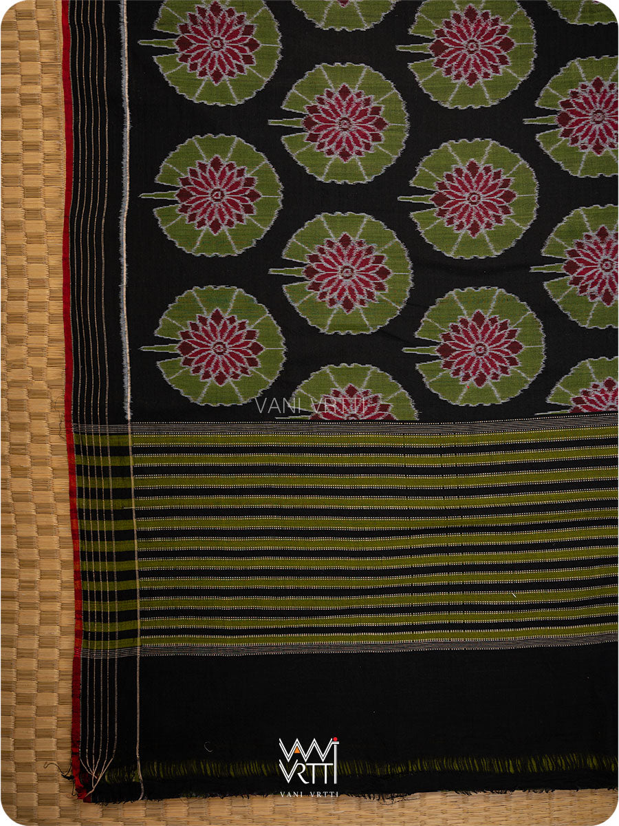 Black Lily Pond Cotton Ikat Saree