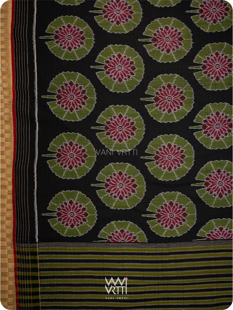 Black Lily Pond Cotton Ikat Saree