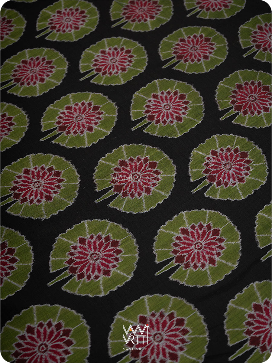 Black Lily Pond Cotton Ikat Saree