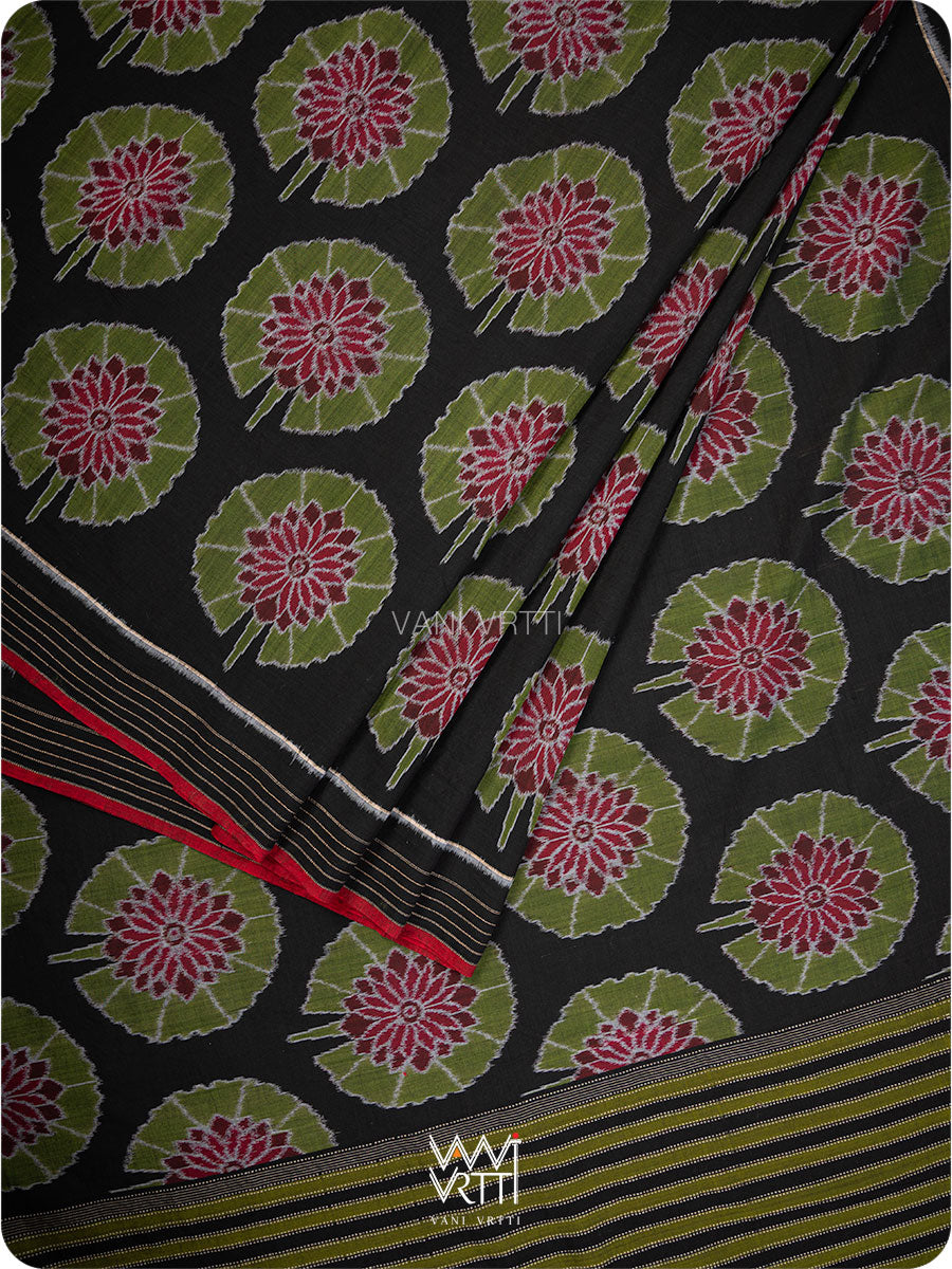 Black Lily Pond Cotton Ikat Saree