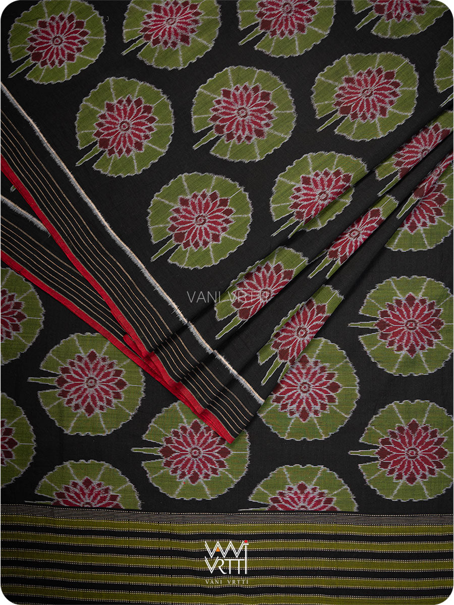 Black Lily Pond Cotton Ikat Saree