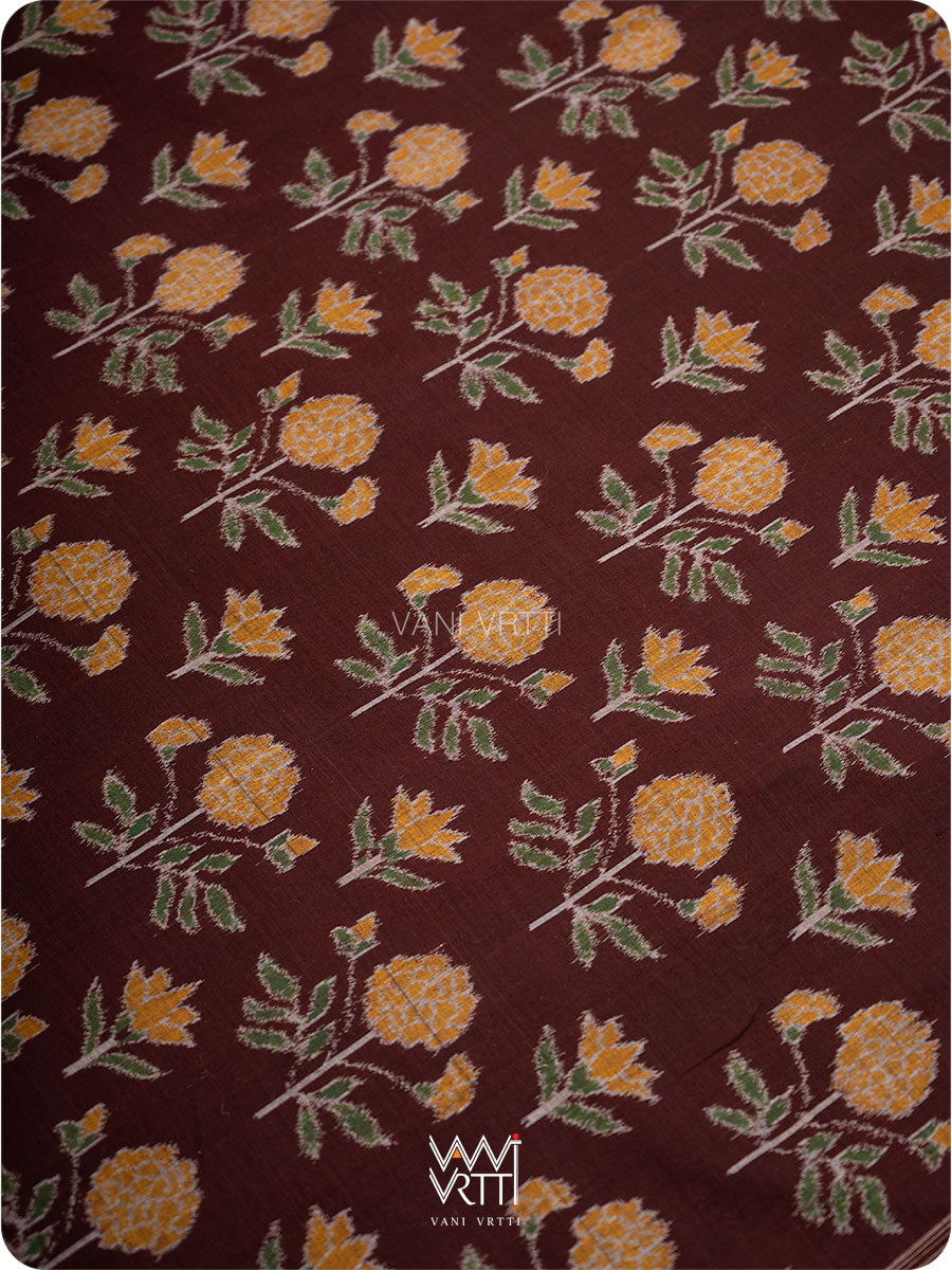 Coffee Marigold Cotton Ikat Saree