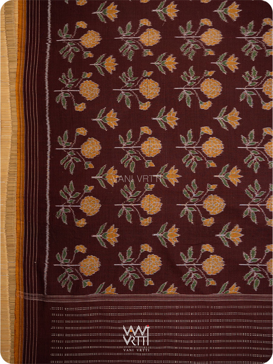 Coffee Marigold Cotton Ikat Saree