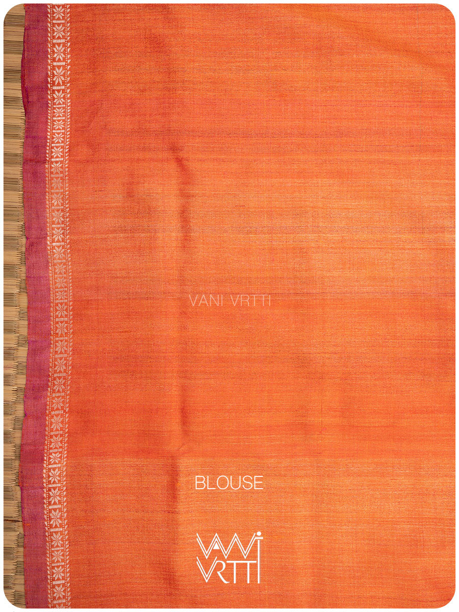 Orange Aziz Ikat Handspun Tussar Silk Saree