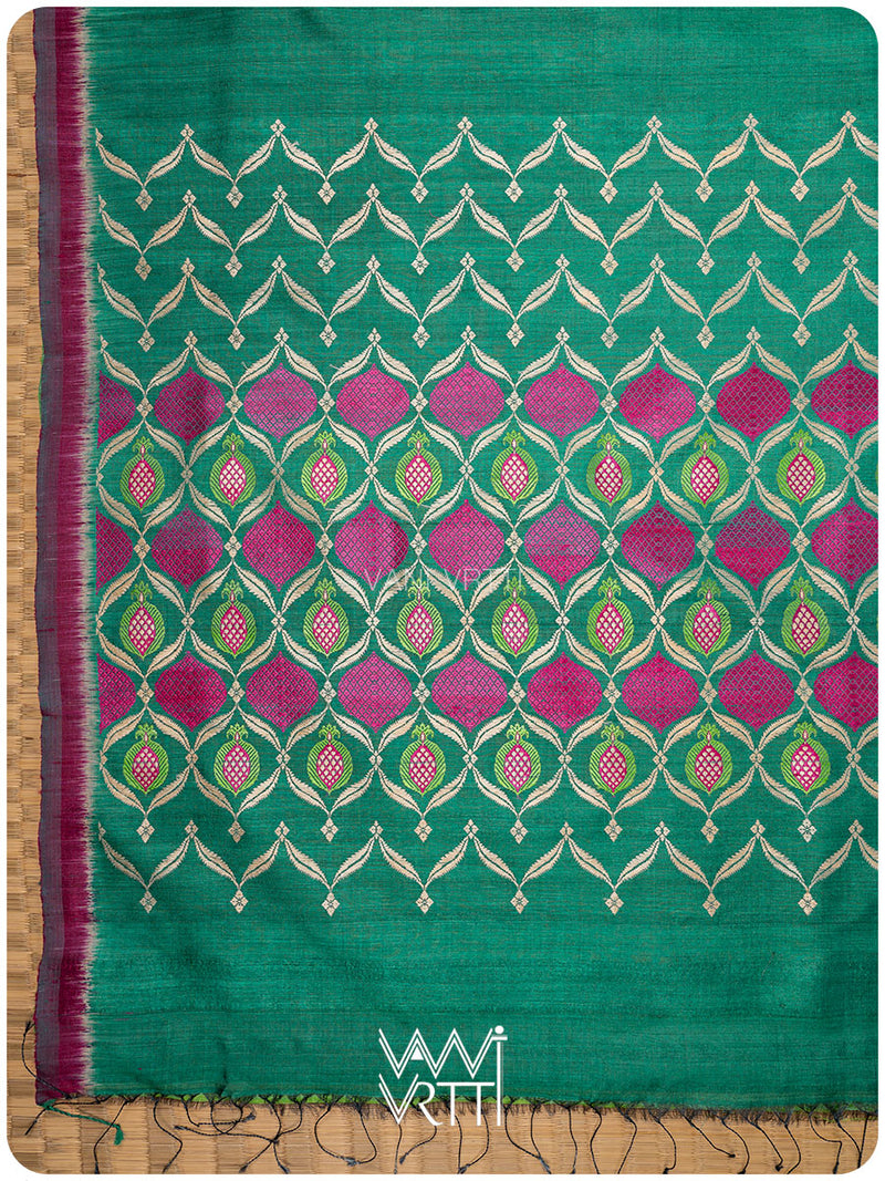 Emerald Green Pomegranate Jaal Handspun Tussar Silk Saree