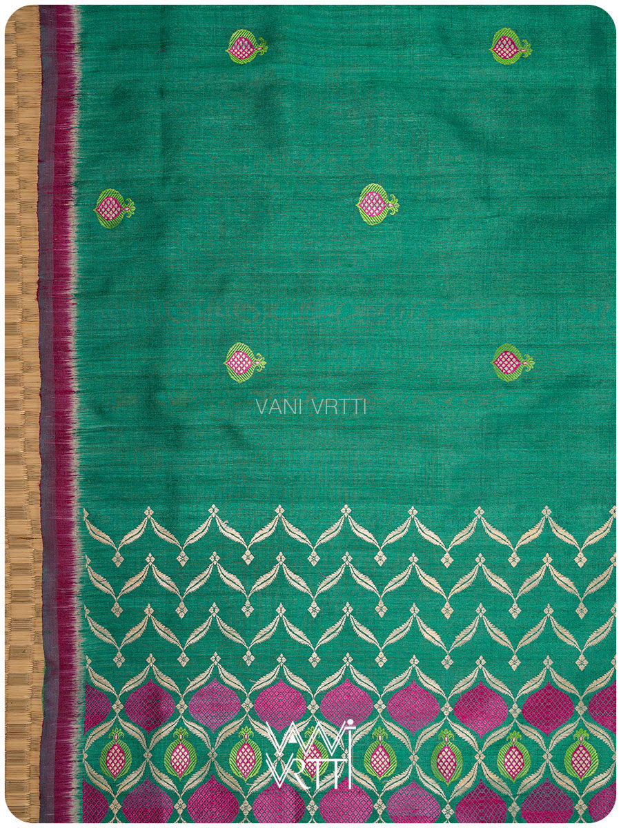 Emerald Green Pomegranate Jaal Handspun Tussar Silk Saree