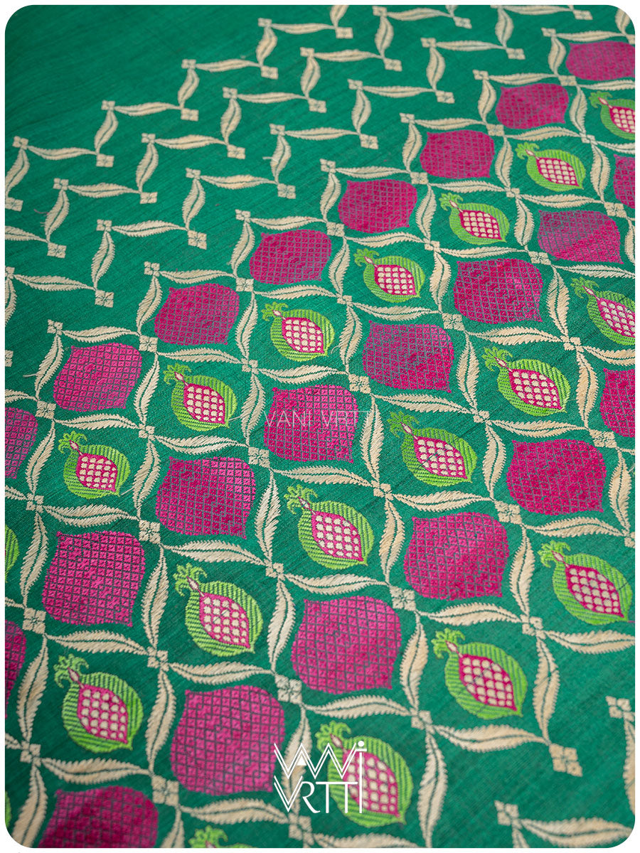Emerald Green Pomegranate Jaal Handspun Tussar Silk Saree