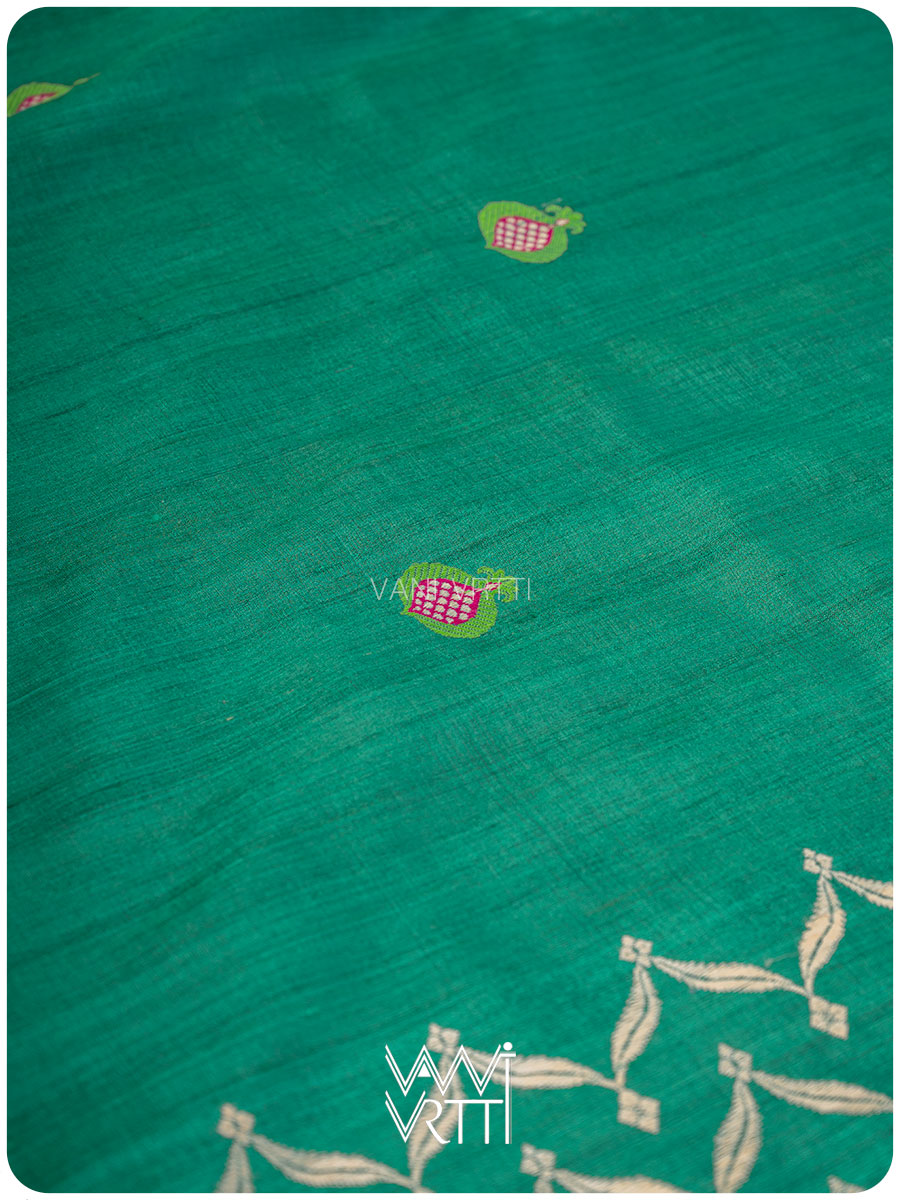 Emerald Green Pomegranate Jaal Handspun Tussar Silk Saree