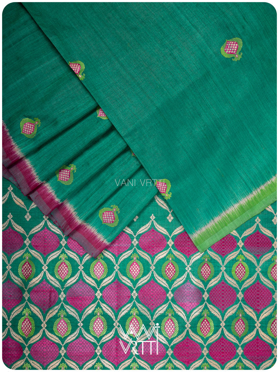 Emerald Green Pomegranate Jaal Handspun Tussar Silk Saree