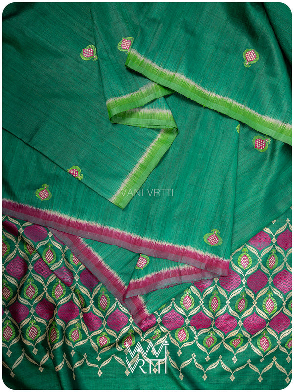 Emerald Green Pomegranate Jaal Handspun Tussar Silk Saree
