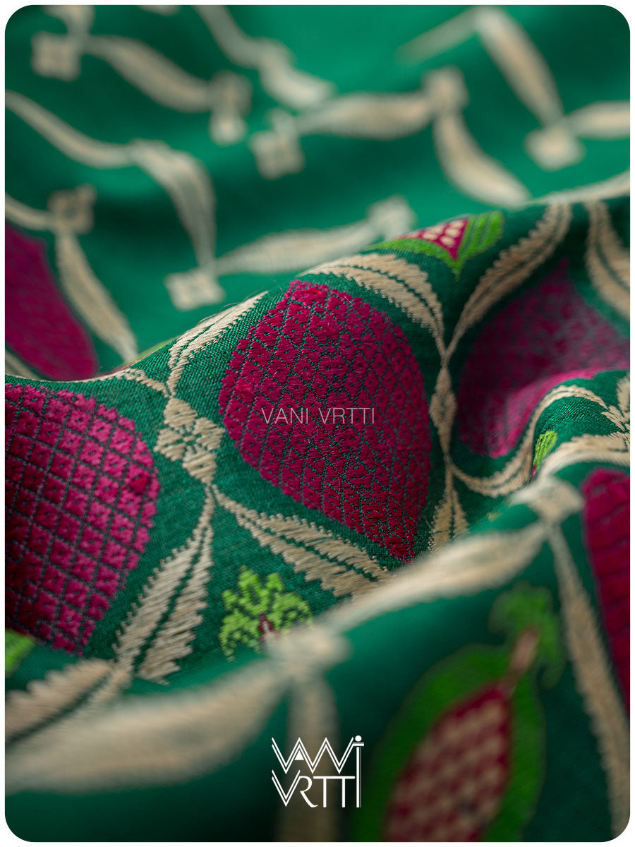 Emerald Green Pomegranate Jaal Handspun Tussar Silk Saree