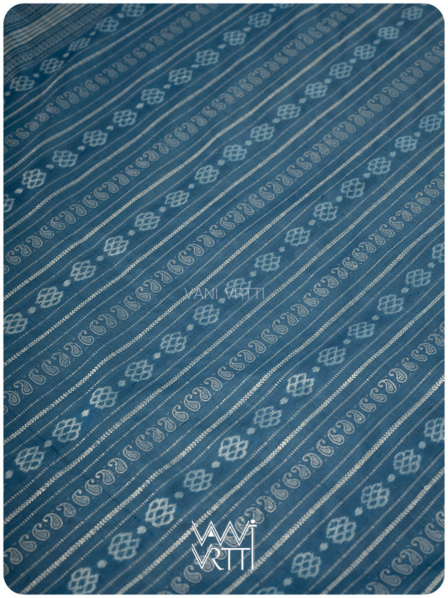 Indigo Phool Barfi Natural Dyed Mulberry Silk Ikat Saree