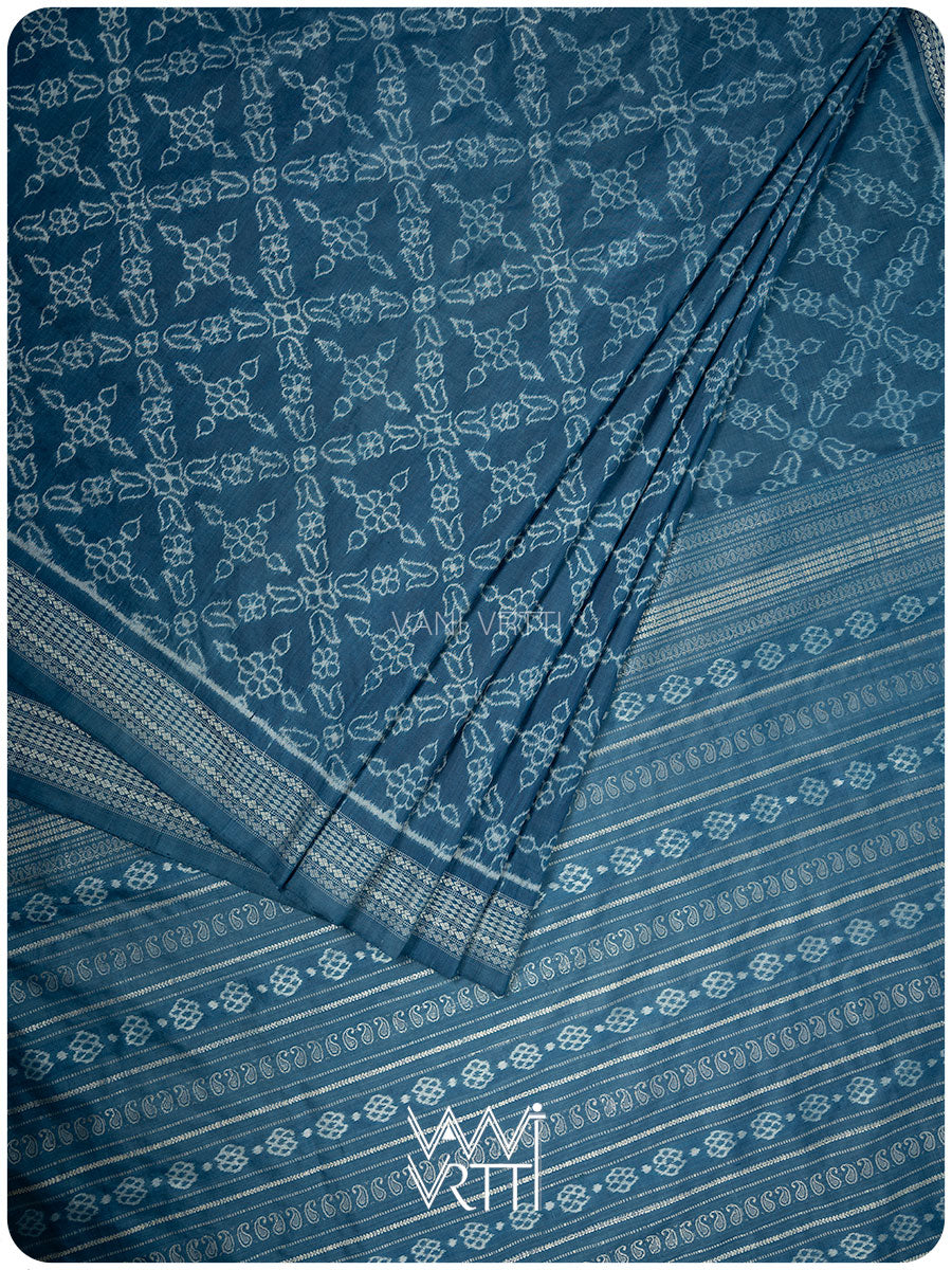 Indigo Phool Barfi Natural Dyed Mulberry Silk Ikat Saree
