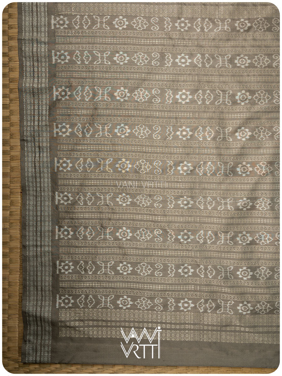 Grey Batak Butta Tea Leaf Natural Dyed Mulberry Silk Ikat Saree