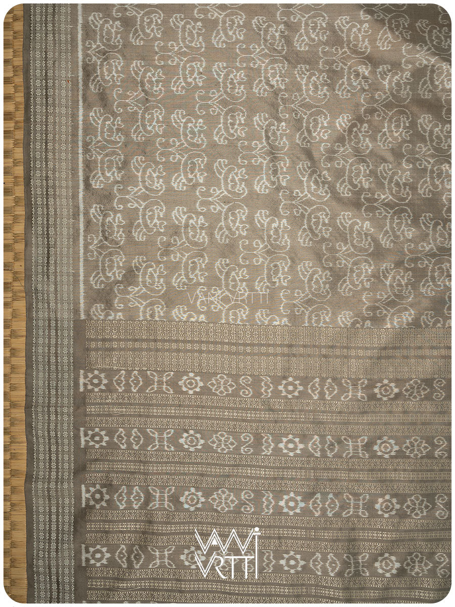 Grey Batak Butta Tea Leaf Natural Dyed Mulberry Silk Ikat Saree