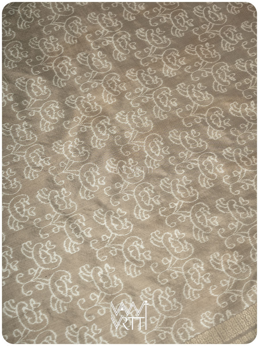 Grey Batak Butta Tea Leaf Natural Dyed Mulberry Silk Ikat Saree