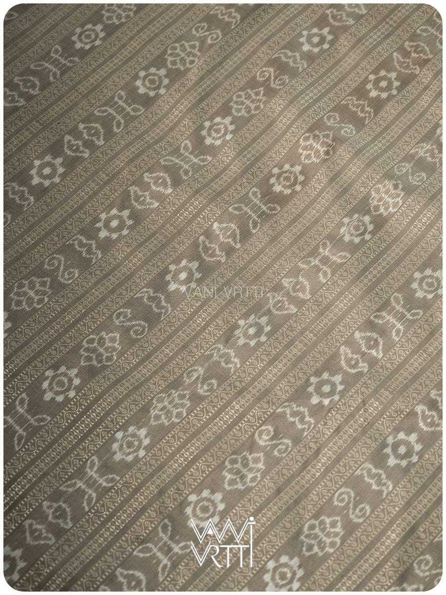 Grey Batak Butta Tea Leaf Natural Dyed Mulberry Silk Ikat Saree