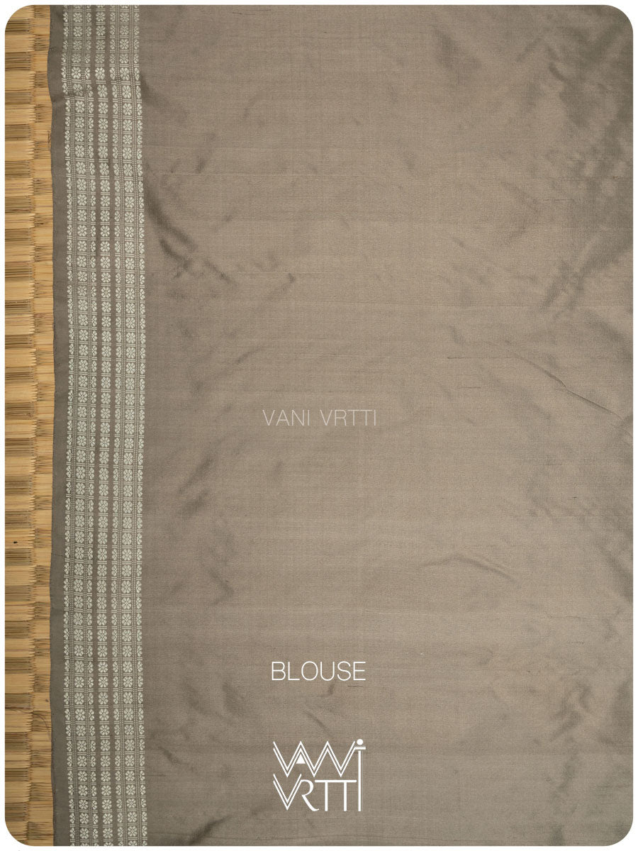 Grey Batak Butta Tea Leaf Natural Dyed Mulberry Silk Ikat Saree