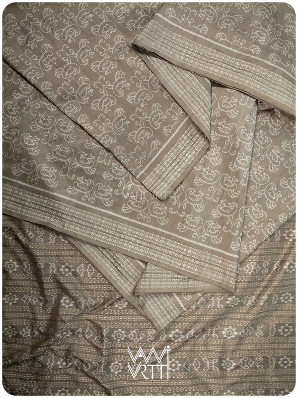 Grey Batak Butta Tea Leaf Natural Dyed Mulberry Silk Ikat Saree
