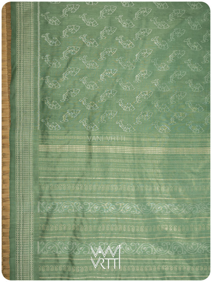 Elichi Green Matsya Mulberry Leaf Natural Dyed Mulberry Silk Ikat Saree