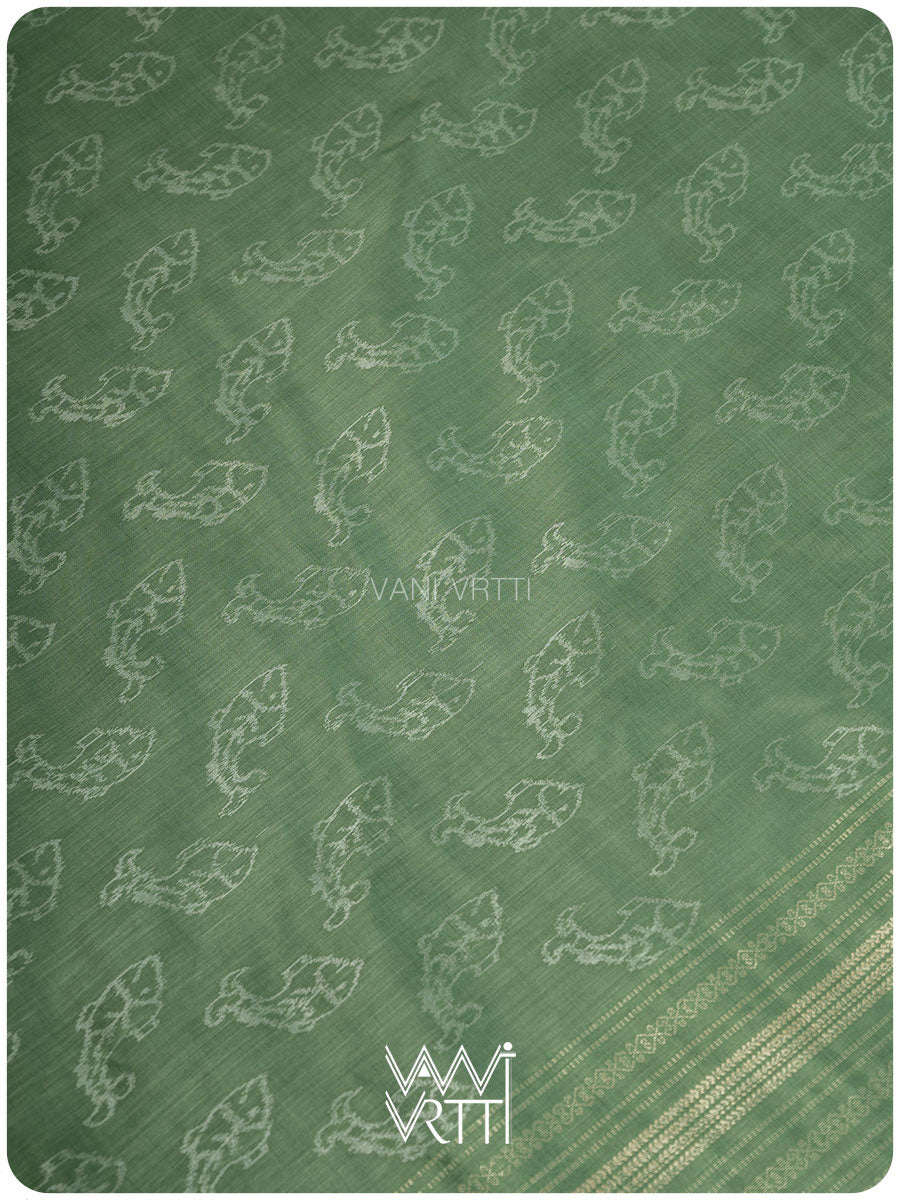 Elichi Green Matsya Mulberry Leaf Natural Dyed Mulberry Silk Ikat Saree
