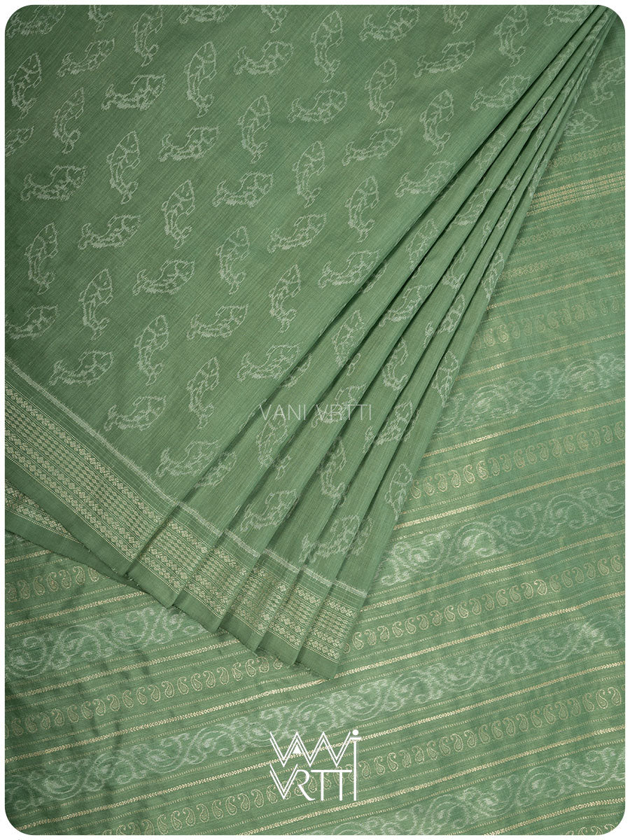 Elichi Green Matsya Mulberry Leaf Natural Dyed Mulberry Silk Ikat Saree