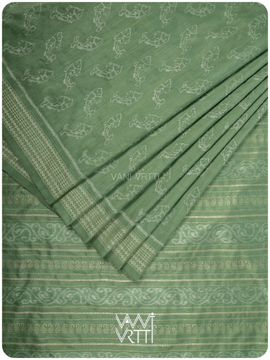 Elichi Green Matsya Mulberry Leaf Natural Dyed Mulberry Silk Ikat Saree