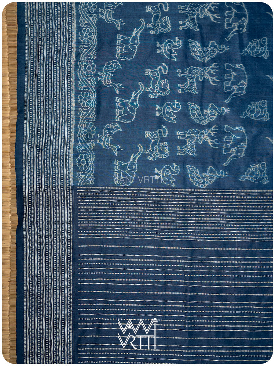 Indigo Vanya Jeevana Natural Dyed Mulberry Silk Ikat Saree