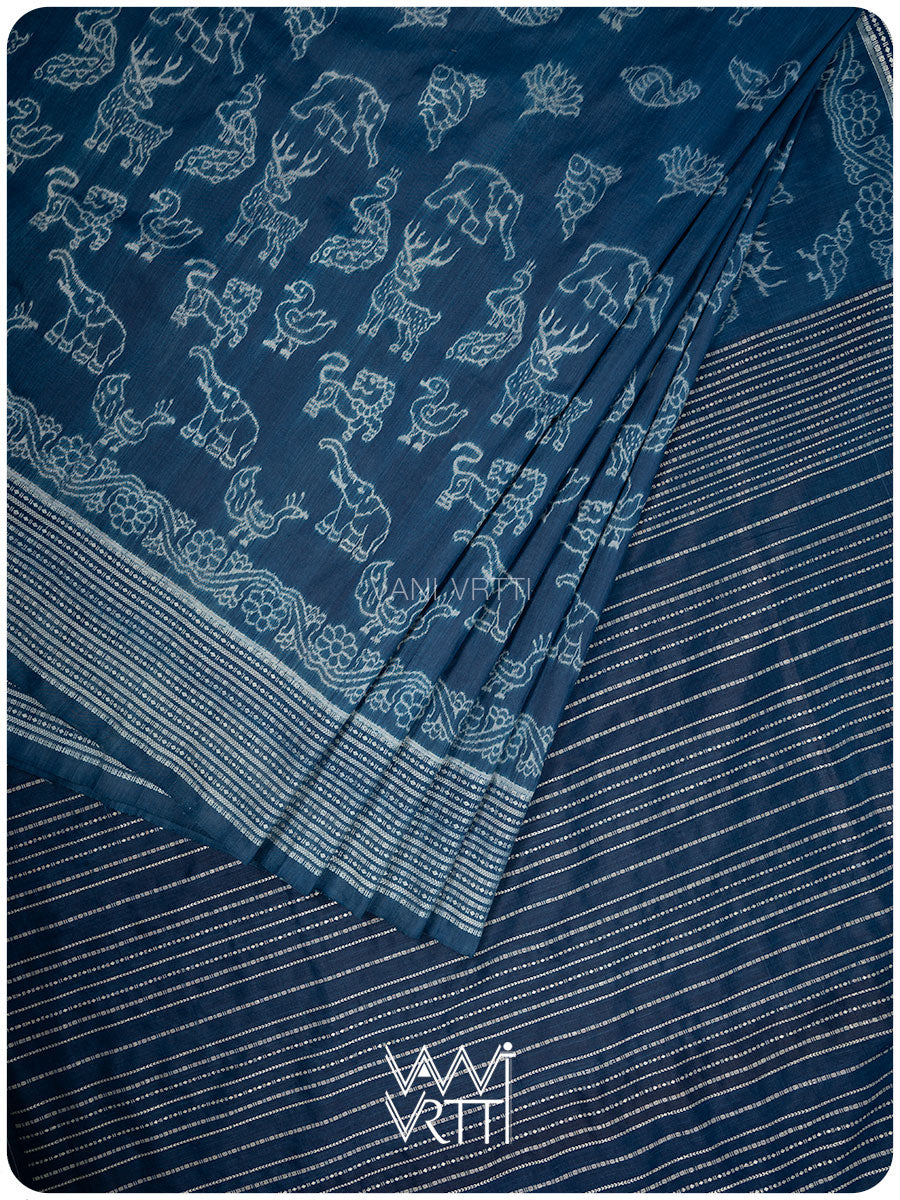 Indigo Vanya Jeevana Natural Dyed Mulberry Silk Ikat Saree