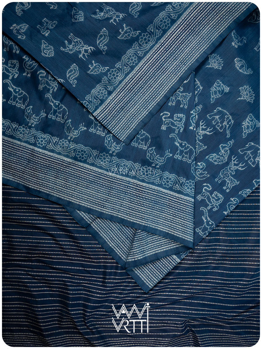 Indigo Vanya Jeevana Natural Dyed Mulberry Silk Ikat Saree