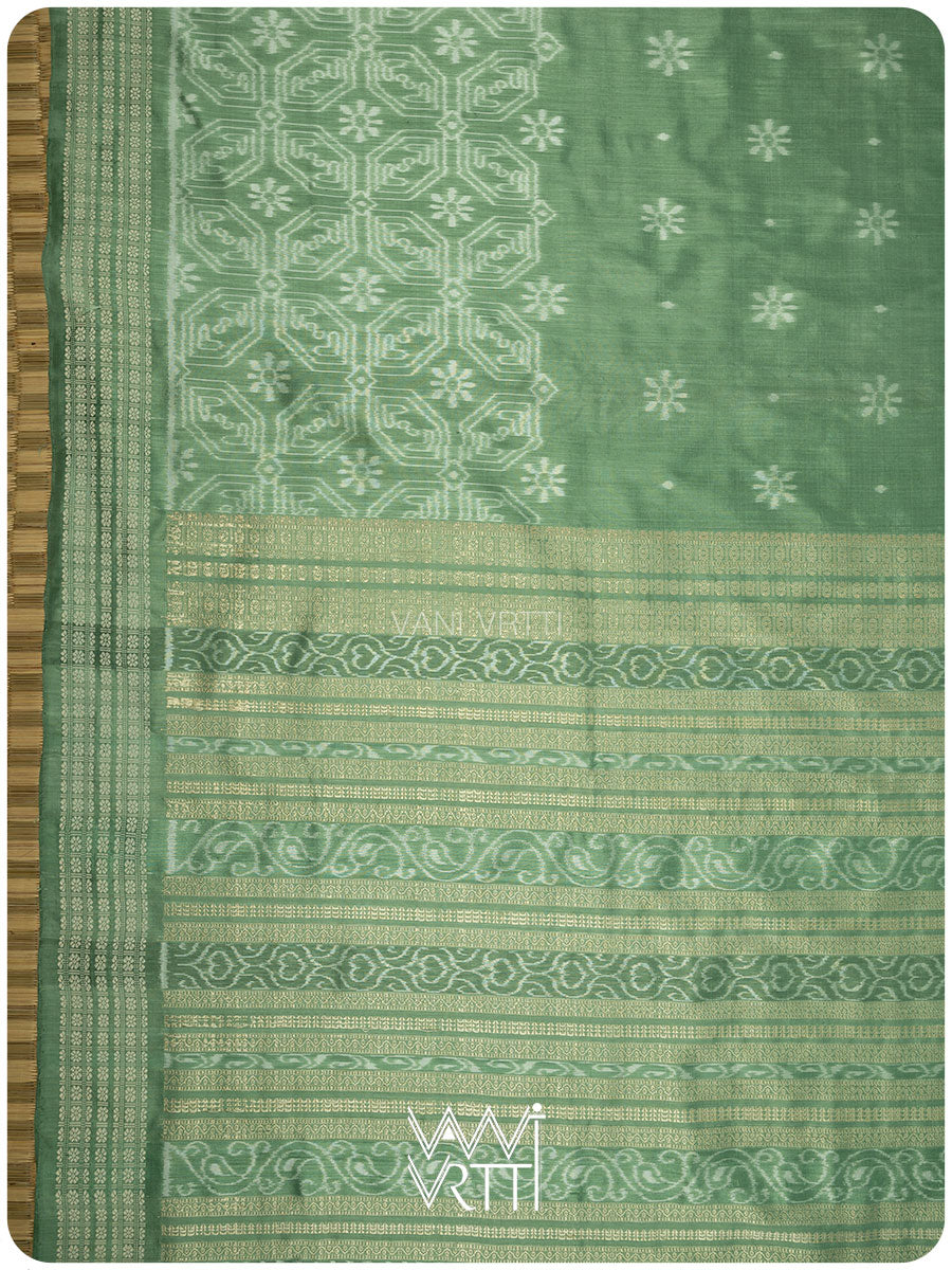 Elichi Green Daisy Mulberry Leaf Natural Dyed Mulberry Silk Ikat Saree