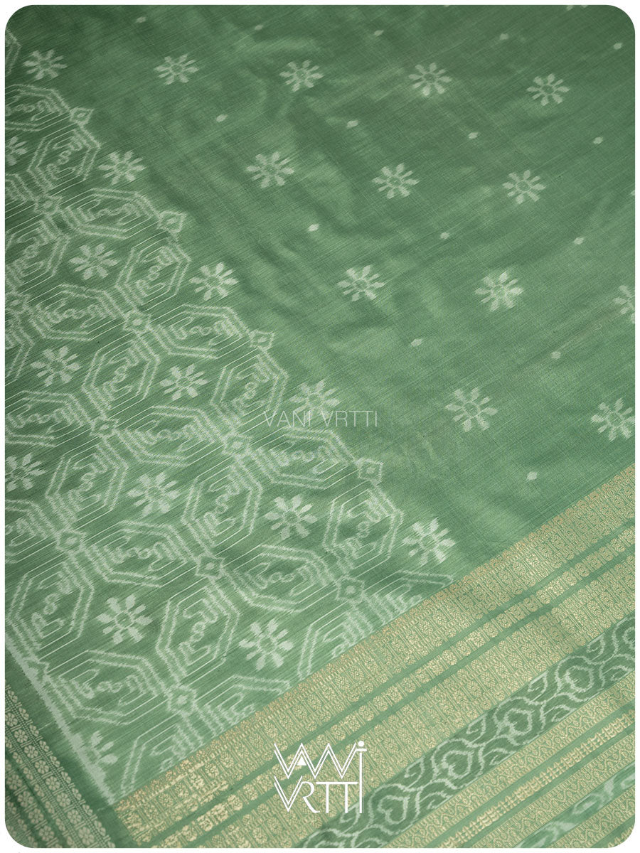 Elichi Green Daisy Mulberry Leaf Natural Dyed Mulberry Silk Ikat Saree