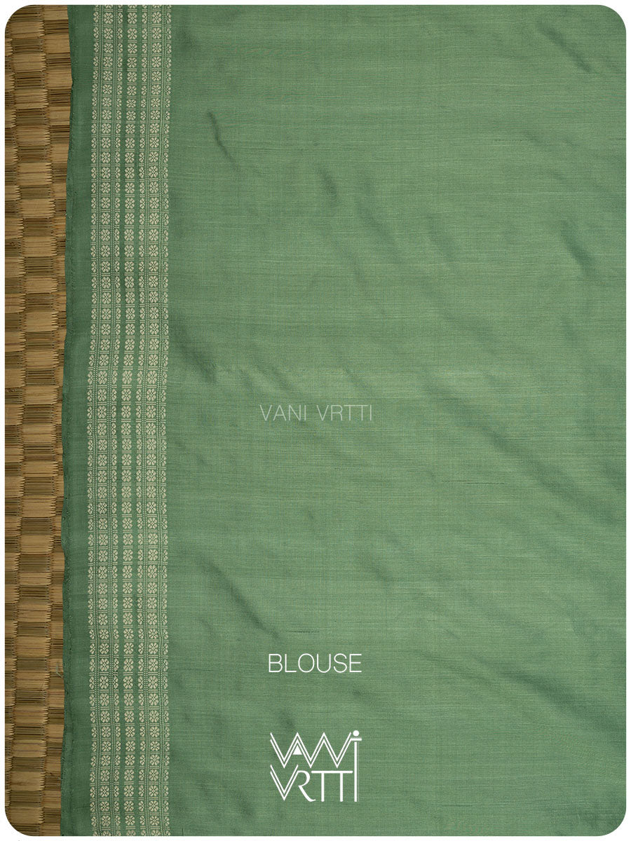 Elichi Green Daisy Mulberry Leaf Natural Dyed Mulberry Silk Ikat Saree