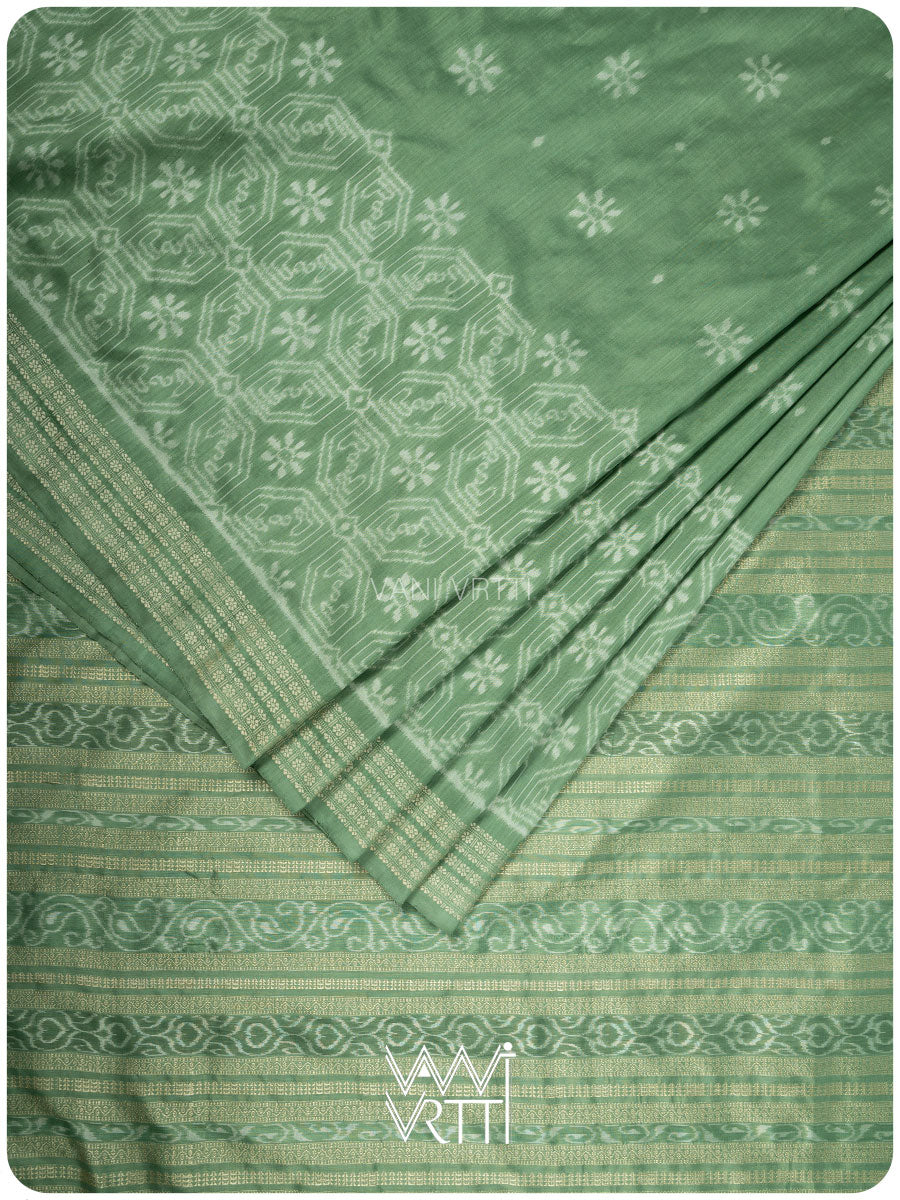 Elichi Green Daisy Mulberry Leaf Natural Dyed Mulberry Silk Ikat Saree