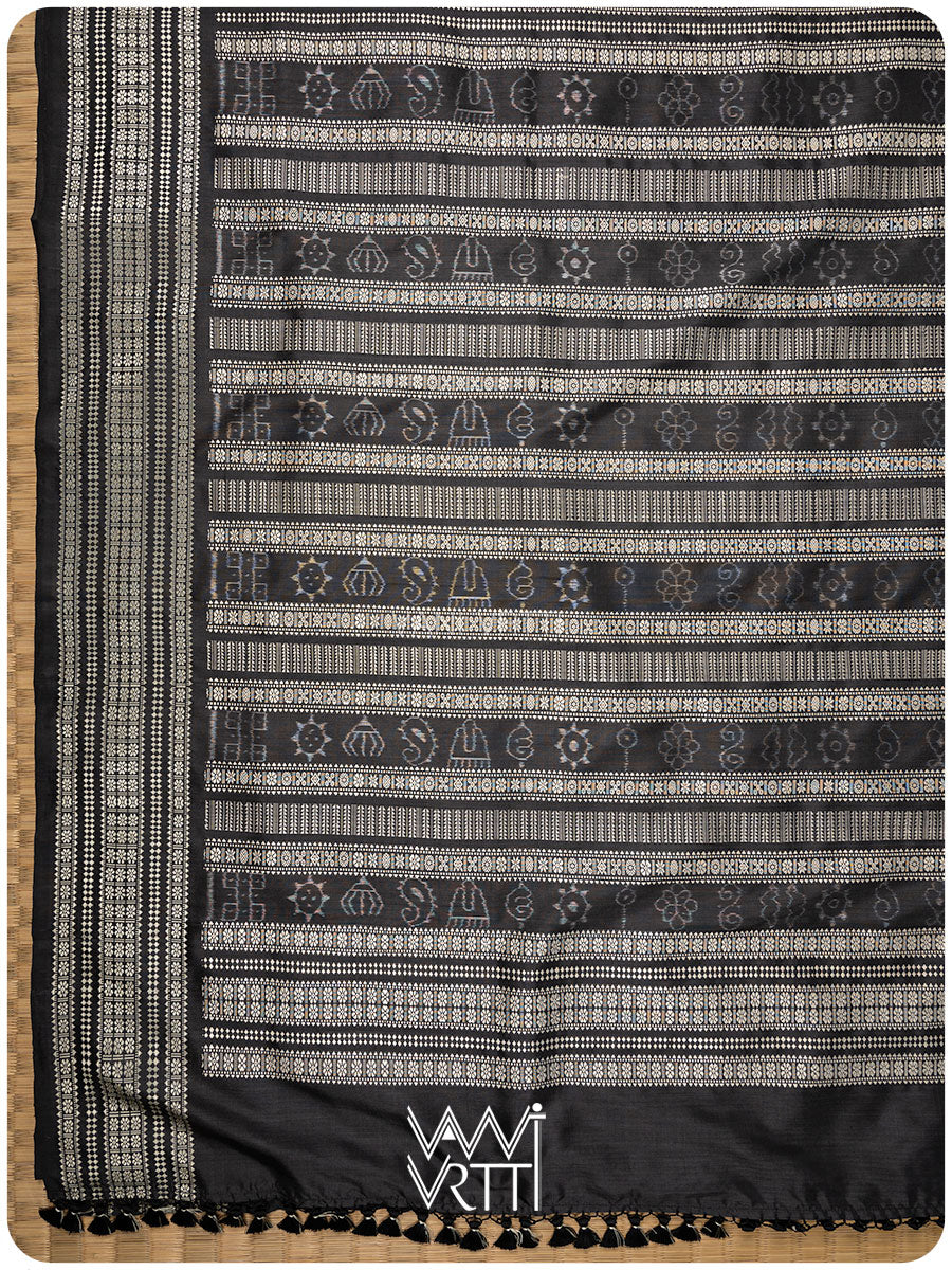 Black Palash Phool Iron Rust Natural Dyed Mulberry Silk Ikat Saree