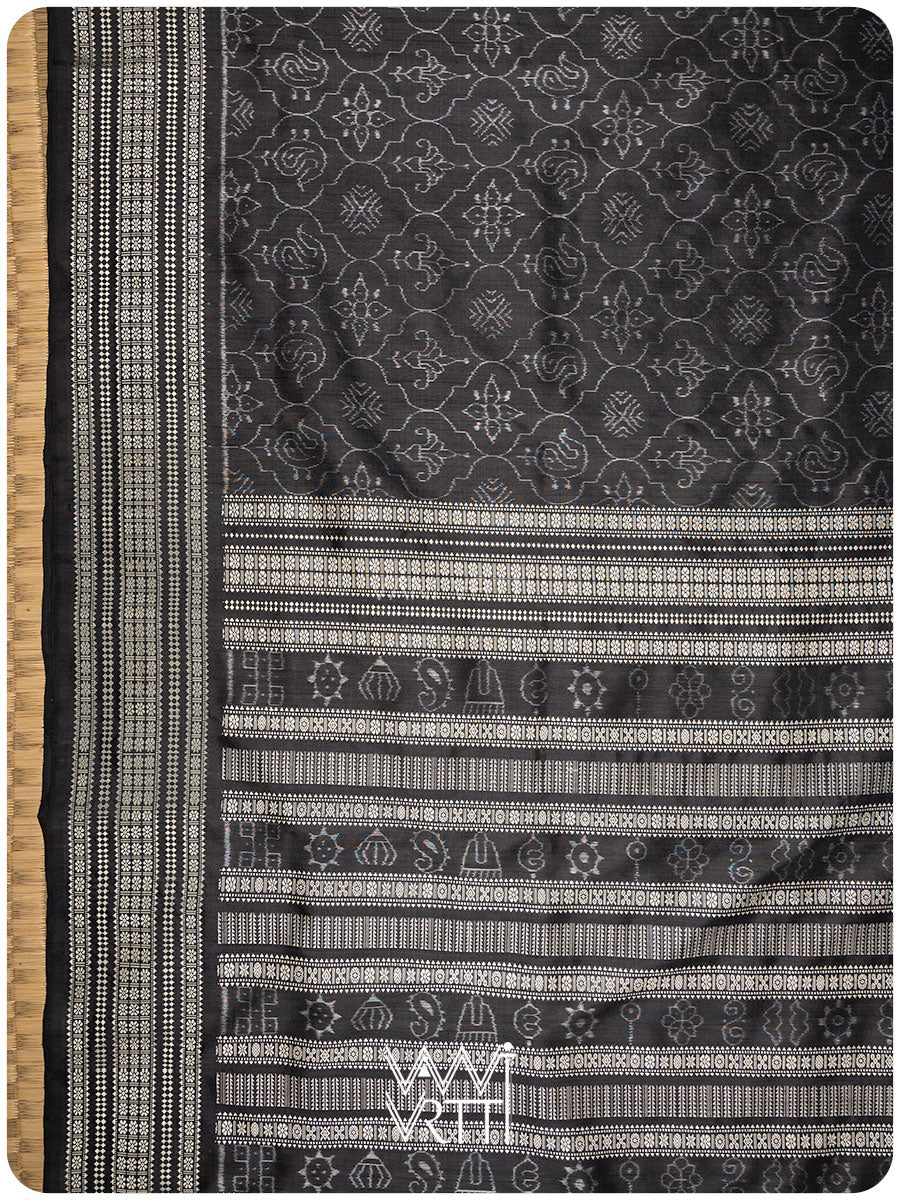 Black Palash Phool Iron Rust Natural Dyed Mulberry Silk Ikat Saree