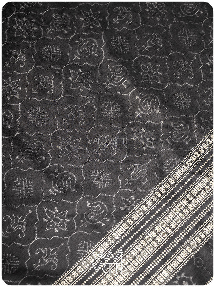 Black Palash Phool Iron Rust Natural Dyed Mulberry Silk Ikat Saree
