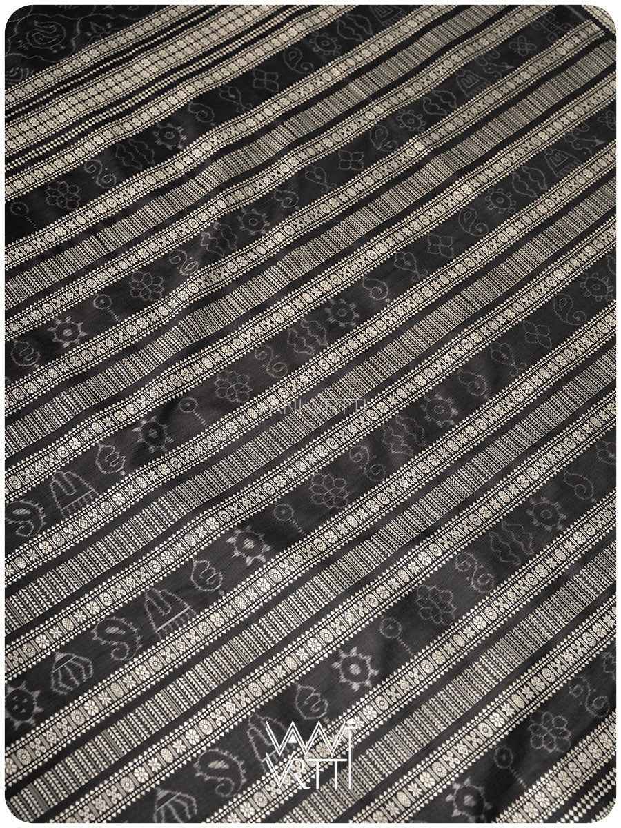 Black Palash Phool Iron Rust Natural Dyed Mulberry Silk Ikat Saree