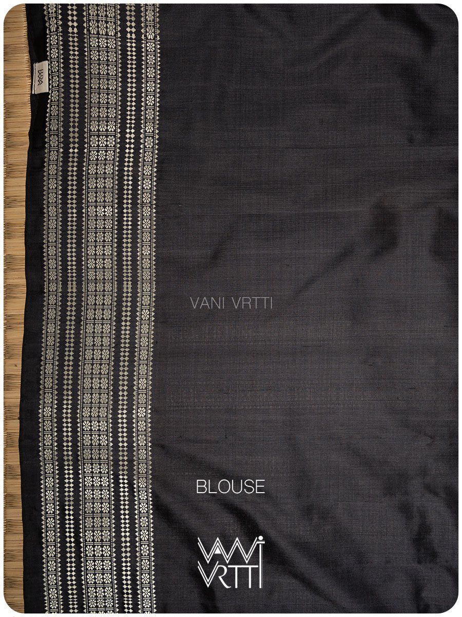 Black Palash Phool Iron Rust Natural Dyed Mulberry Silk Ikat Saree