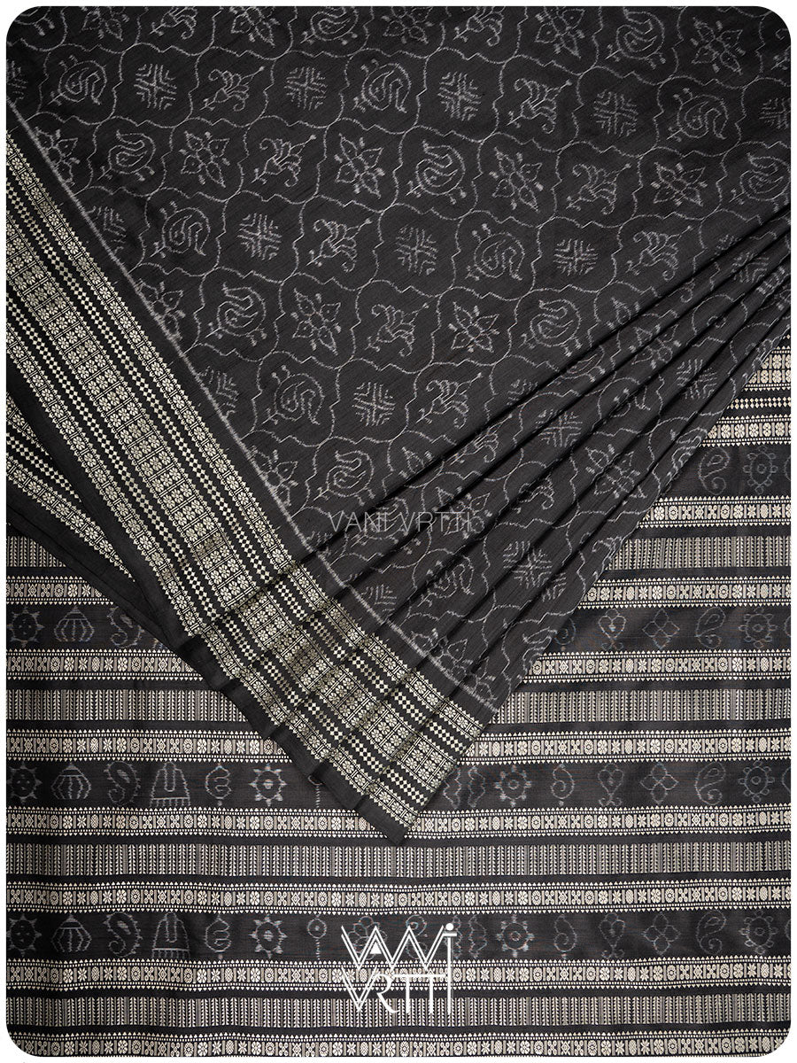 Black Palash Phool Iron Rust Natural Dyed Mulberry Silk Ikat Saree