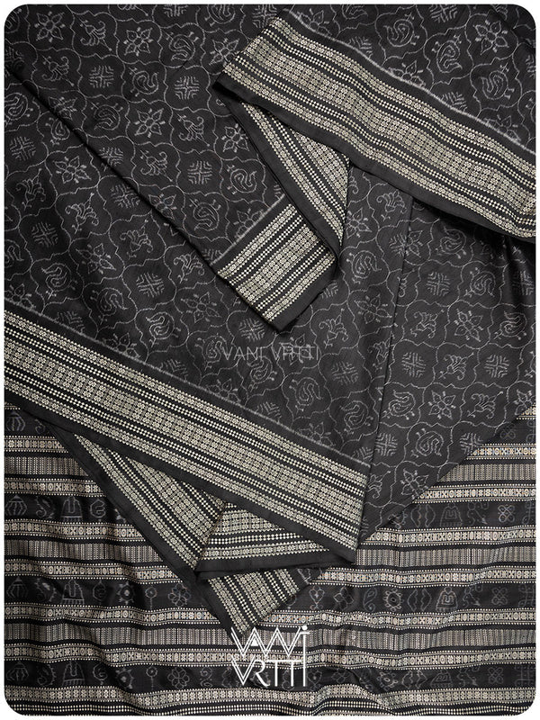 Black Palash Phool Iron Rust Natural Dyed Mulberry Silk Ikat Saree
