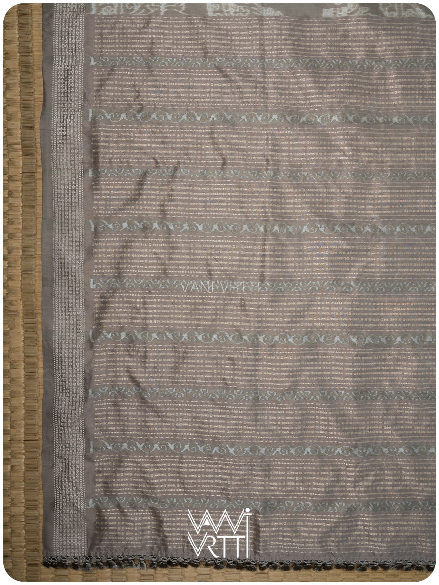 Grey Tulasi Chauda Tea Leaf Natural Dyed Mulberry Silk Ikat Saree