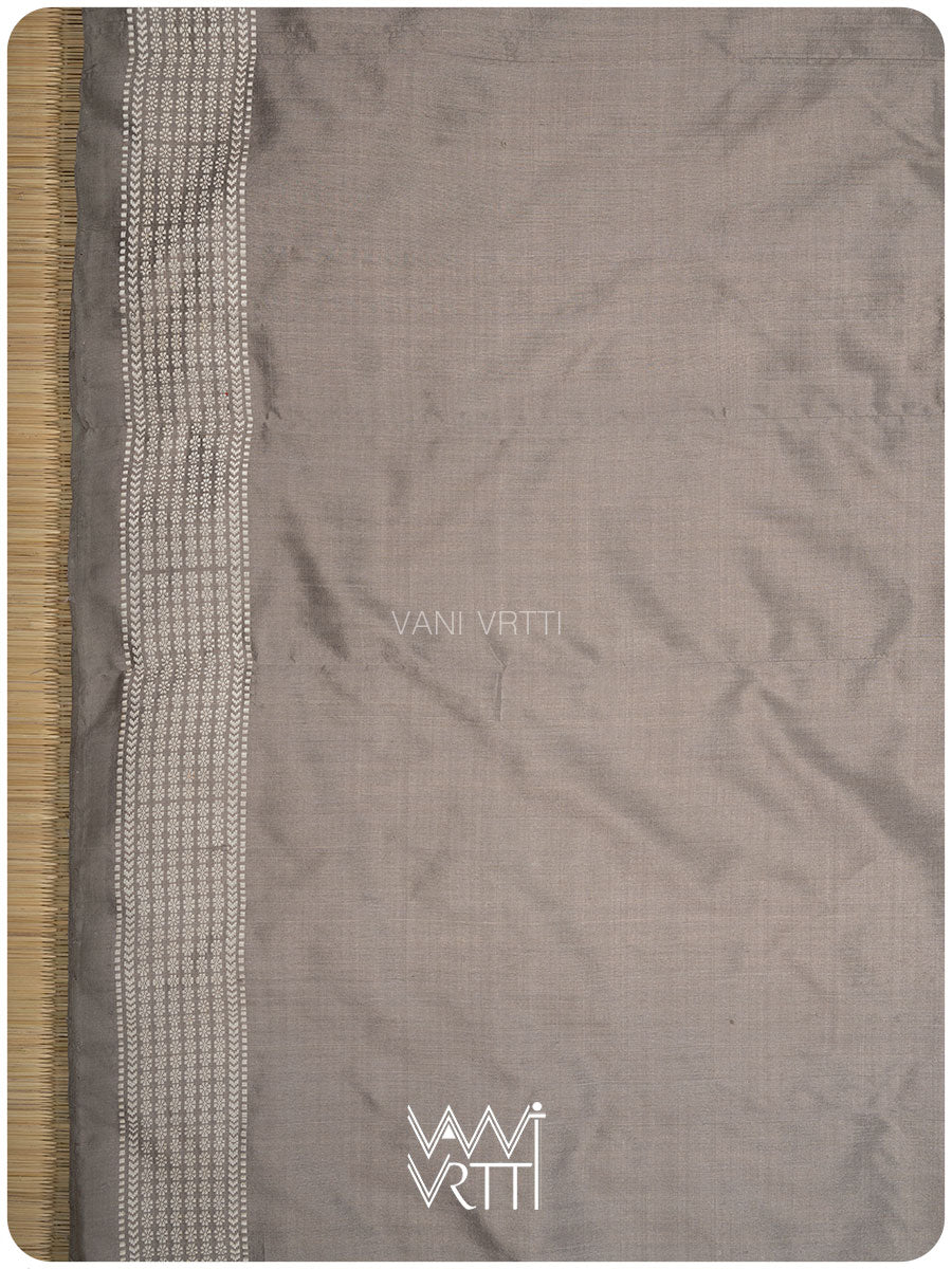 Grey Tulasi Chauda Tea Leaf Natural Dyed Mulberry Silk Ikat Saree