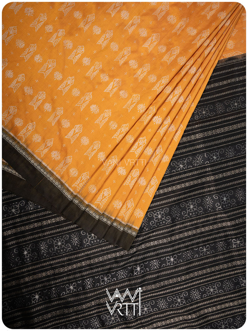 Haldi Black Matsya Rudraksh Natural Dyed Mulberry Silk Ikat Saree