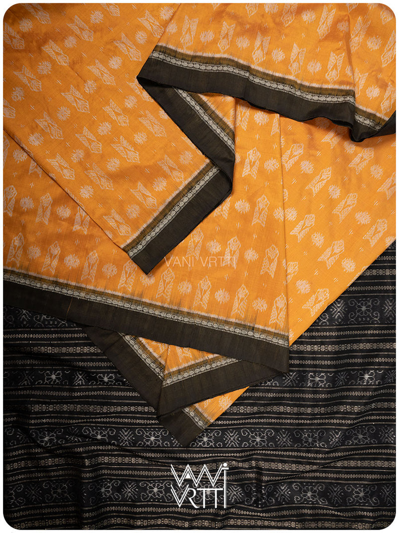 Haldi Black Matsya Rudraksh Natural Dyed Mulberry Silk Ikat Saree