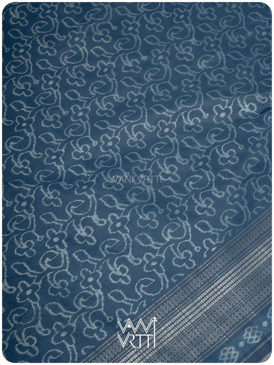 Indigo Barahamasi Phool Jaal Natural Dyed Mulberry Silk Ikat Saree